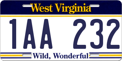 WV license plate 1AA232