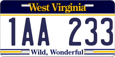 WV license plate 1AA233