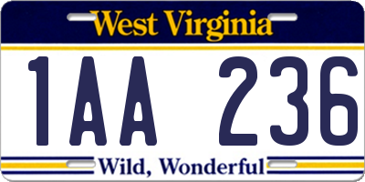 WV license plate 1AA236