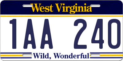 WV license plate 1AA240