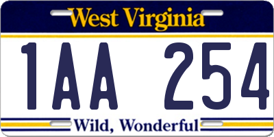 WV license plate 1AA254