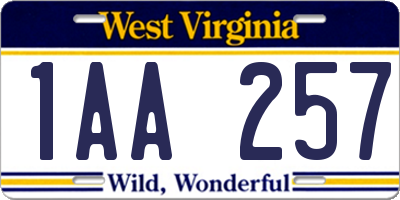 WV license plate 1AA257