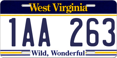 WV license plate 1AA263