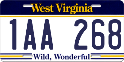 WV license plate 1AA268