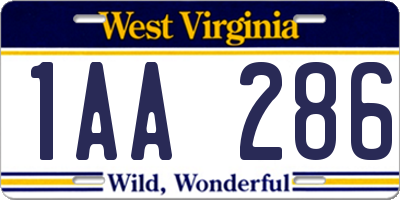 WV license plate 1AA286