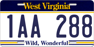 WV license plate 1AA288