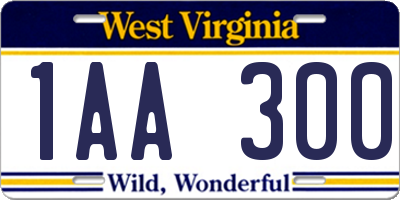 WV license plate 1AA300