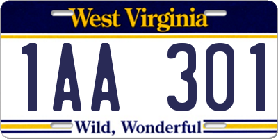 WV license plate 1AA301