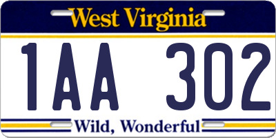 WV license plate 1AA302