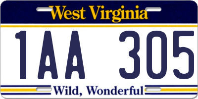 WV license plate 1AA305