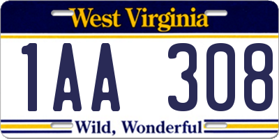 WV license plate 1AA308