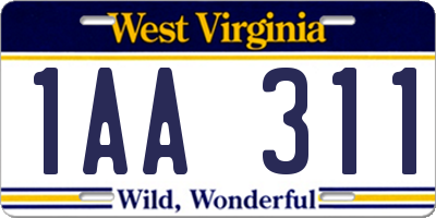 WV license plate 1AA311