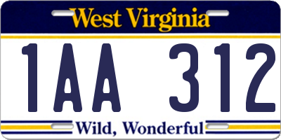 WV license plate 1AA312