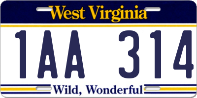 WV license plate 1AA314