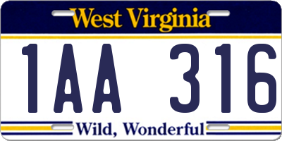 WV license plate 1AA316