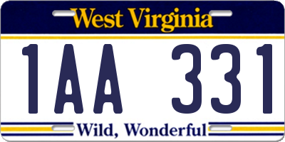 WV license plate 1AA331