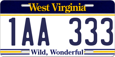 WV license plate 1AA333