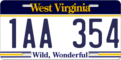 WV license plate 1AA354