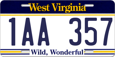 WV license plate 1AA357