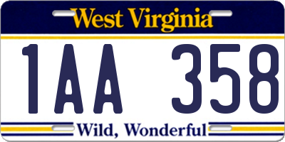 WV license plate 1AA358