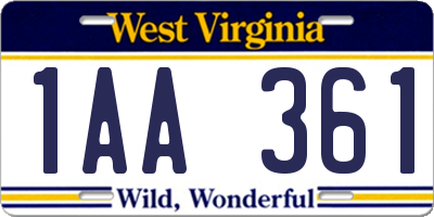 WV license plate 1AA361