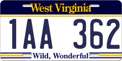 WV license plate 1AA362