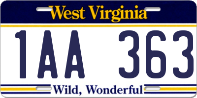 WV license plate 1AA363