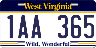 WV license plate 1AA365