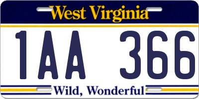 WV license plate 1AA366