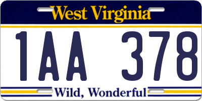 WV license plate 1AA378