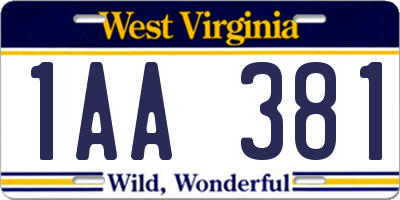 WV license plate 1AA381