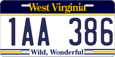 WV license plate 1AA386