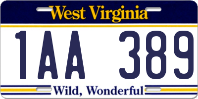 WV license plate 1AA389