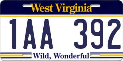 WV license plate 1AA392