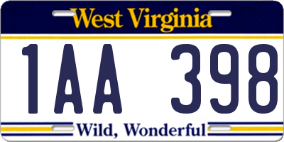 WV license plate 1AA398