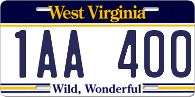 WV license plate 1AA400