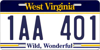 WV license plate 1AA401