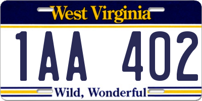 WV license plate 1AA402