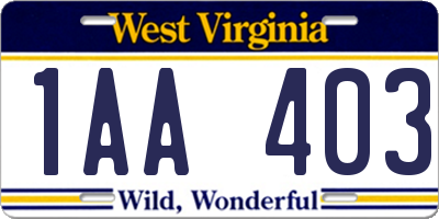 WV license plate 1AA403