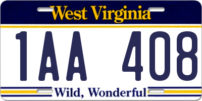 WV license plate 1AA408