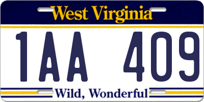 WV license plate 1AA409