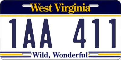 WV license plate 1AA411