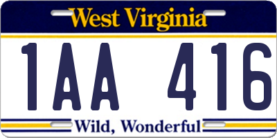 WV license plate 1AA416