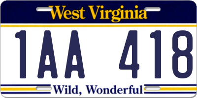 WV license plate 1AA418