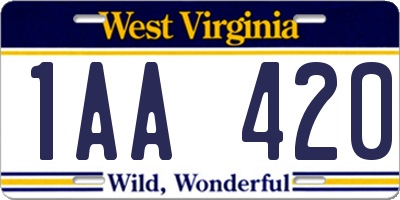 WV license plate 1AA420