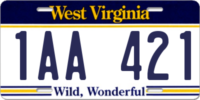 WV license plate 1AA421