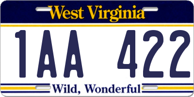 WV license plate 1AA422