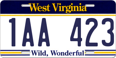 WV license plate 1AA423