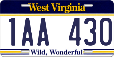 WV license plate 1AA430