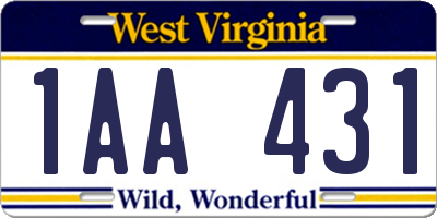 WV license plate 1AA431